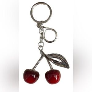 Elegant Red Cherry Keychain with Silver Details